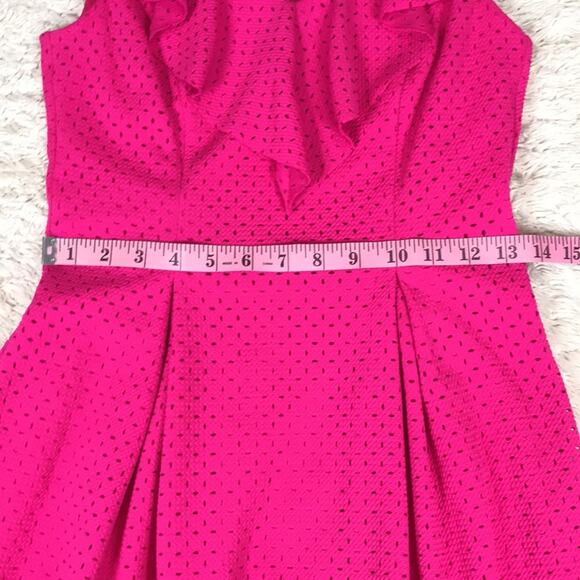Eliza J Bright Pink Ruffle Fit & Flare Pleated Flowy Dress Barbiecore Cocktail - Picture 9 of 10